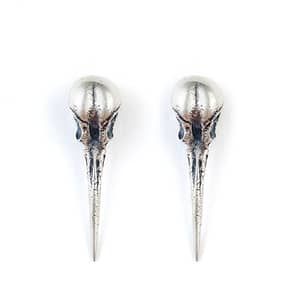 Gothic Punk Fashion Silver Hummingbird Skull Bird Stud Earrings