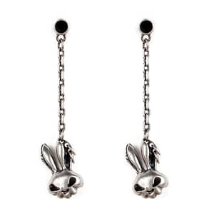 cartoon hare skull dangle earring silver