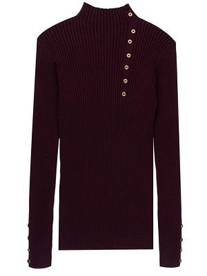 plum mock neck ribbed sweater