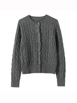 dark grey wool cable knit cardigan