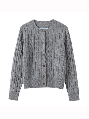 light grey cable knit wool cardigan