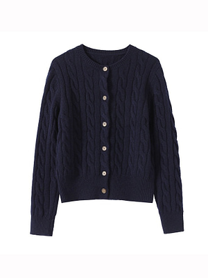 navy blue cable knit wool cardigan