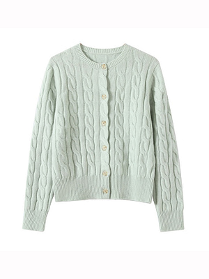 sage cable knit wool cardigan