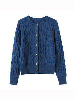 blue cable knit wool cardigan