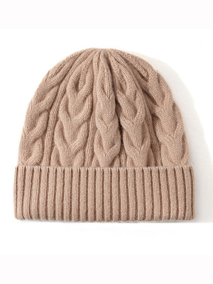 camel cable wool beanie