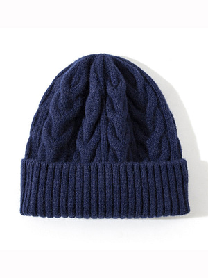 cable wool beanie navy blue