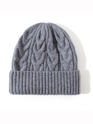 dark grey cable knit wool beanie