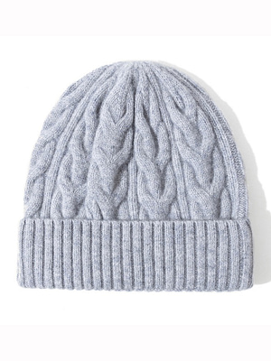 light grey cable wool beanie