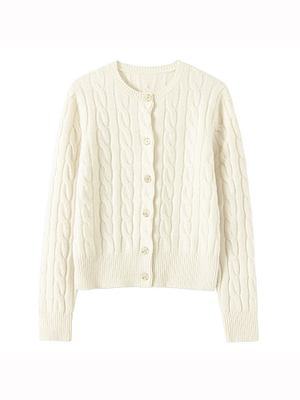 white cable knit wool cardigan