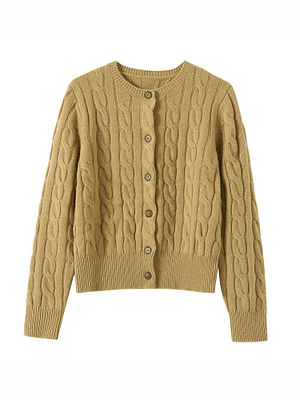 cable knit wool cardigan camel