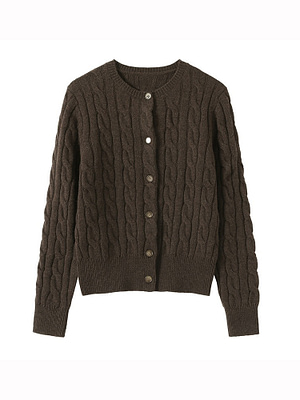 taupe brown cable knit wool cardigan