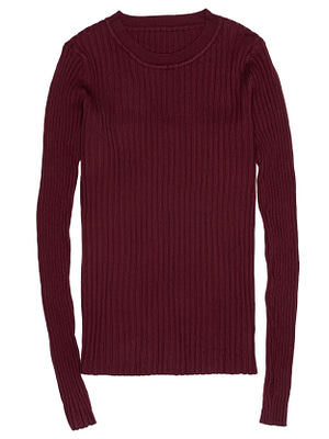 Ribbed crew neck sweater in dark red