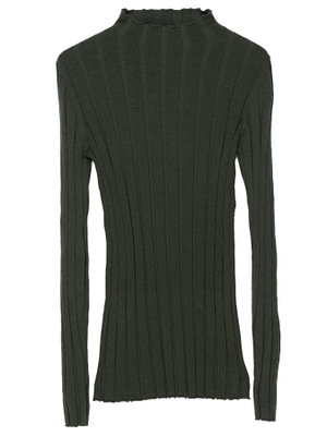 Cotton knitted mock neck top green