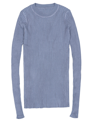 ribbed crew neck sweater top blue