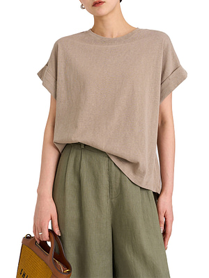 linen cotton t shirt in brown