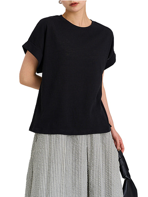 black t shirt made with cotton and linen, short sleeve