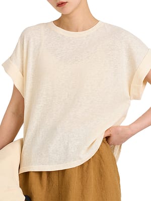 Short sleeved cotton linen t shirt in beige