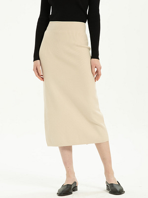 knitted midi skirt beige