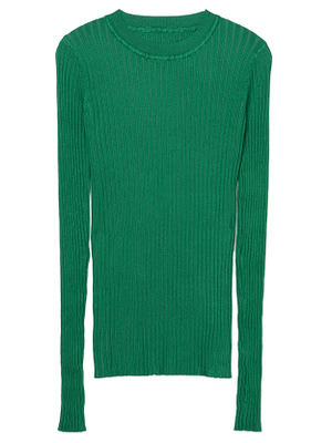 ribbed crew neck top in green