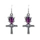 silver Ankh dangle earring with purple crystal